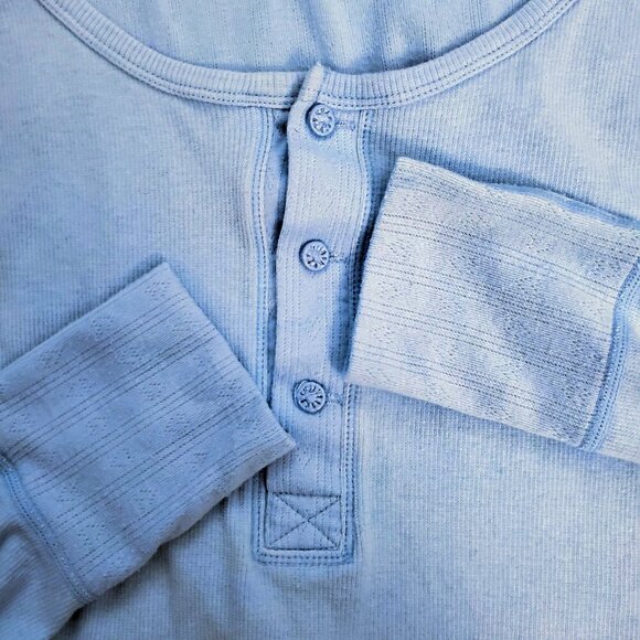 Free People Weekend Vibe Pajama Top Light Chambray Blue Baby Ribbed Curved Hem M - Picture 4 of 12